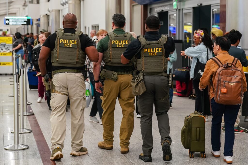 Des agents fédéraux de l’immigration ont été filmés en train d’effectuer des arrestations à l’aéroport alors que Trump appelle l’ICE pour réduire les retards des lignes de sécurité
